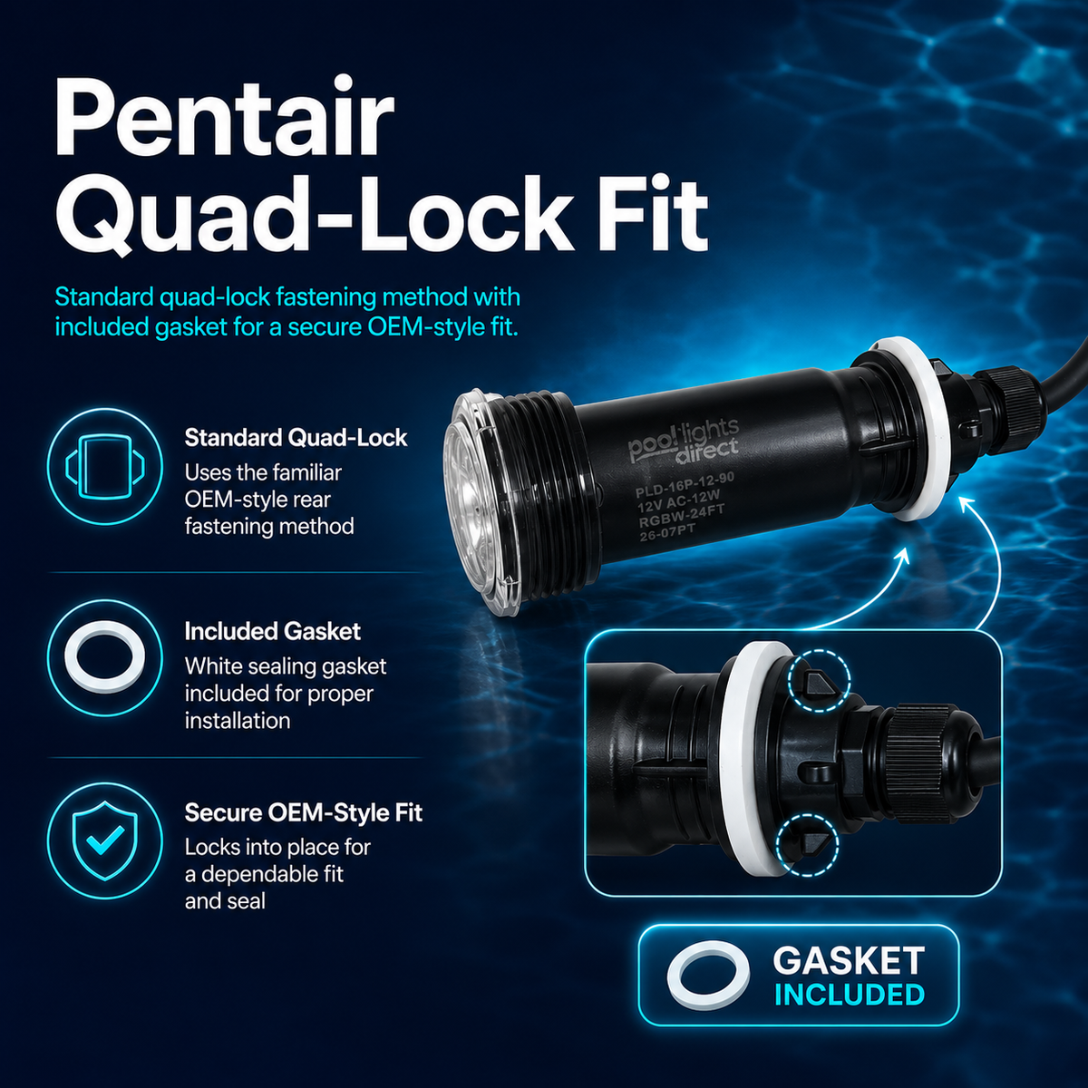 LED Upgraded Pool Light Replacement for Pentair GloBrite 1.5 Inch — lifestyle shot installed in a pool