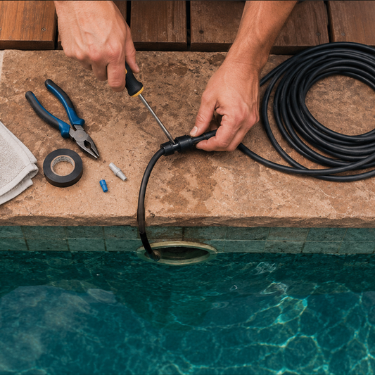 DIY pool light replacement at the pool deck, swapping a residential pool light fixture without draining the pool