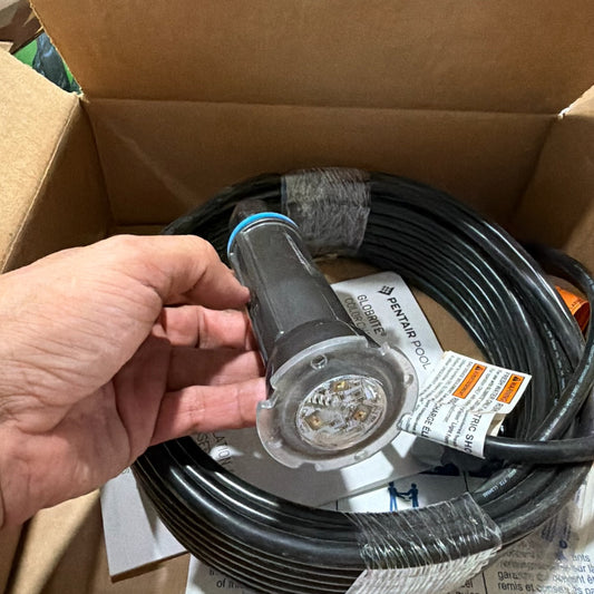 Pentair GloBrite pool light with coiled cable, the small 12 volt LED color light used in pools, spas, and tanning ledges