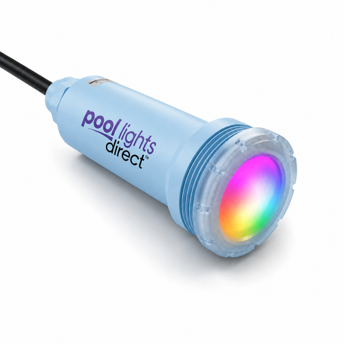Pool Lights Direct 1.5 inch nicheless RGBW LED replacement pool light, drop-in retrofit