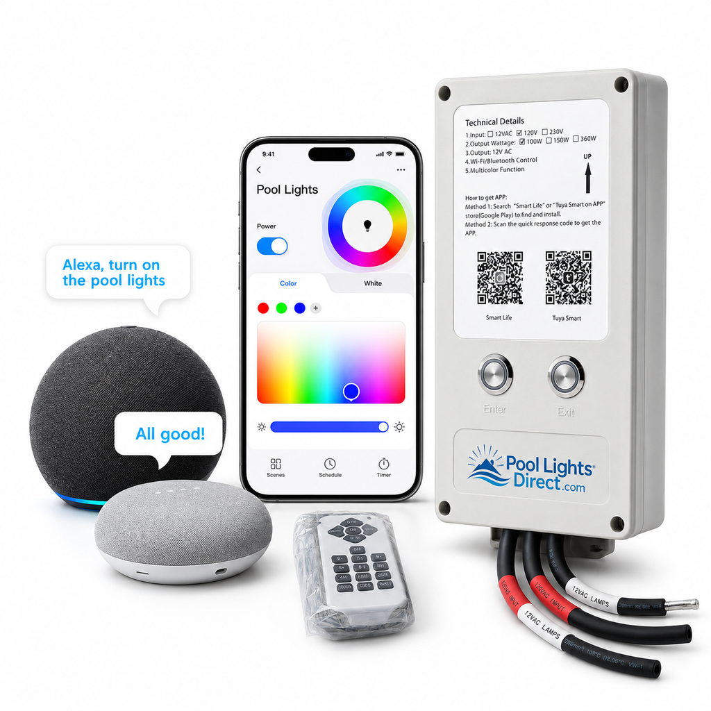 Pool light transformer and controller with included wireless remote