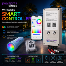 Smart pool light transformer and controller, front view