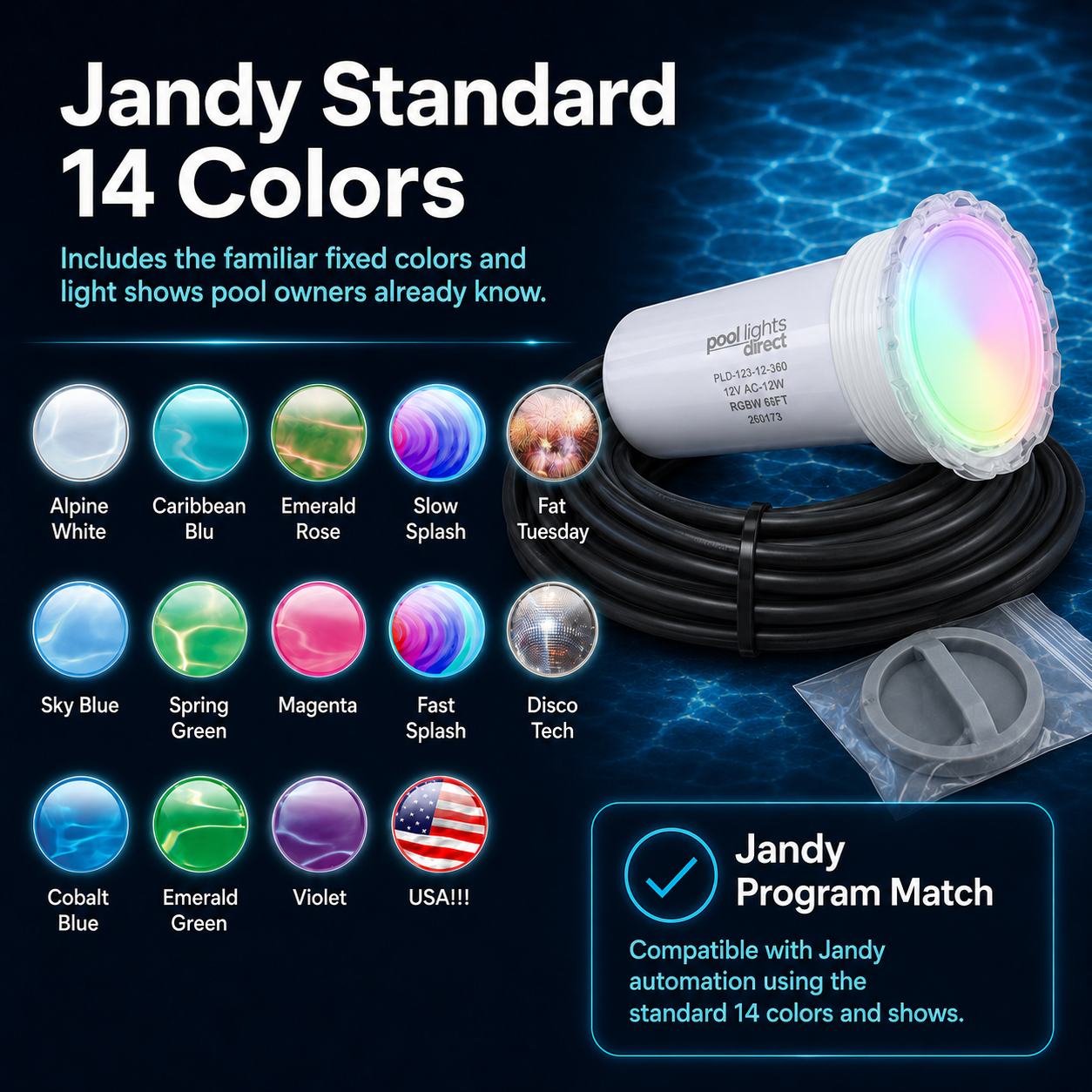 LED Pool Light Replacement for 10 Inch Niche- Jandy Colors