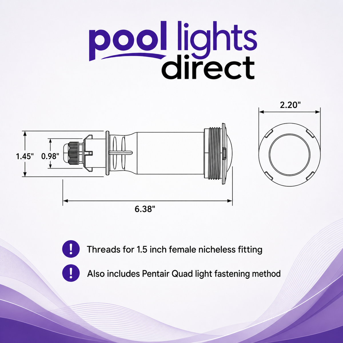 LED Upgraded Pool Light Replacement for Pentair GloBrite 1.5 Inch — close-up of the waterproof housing