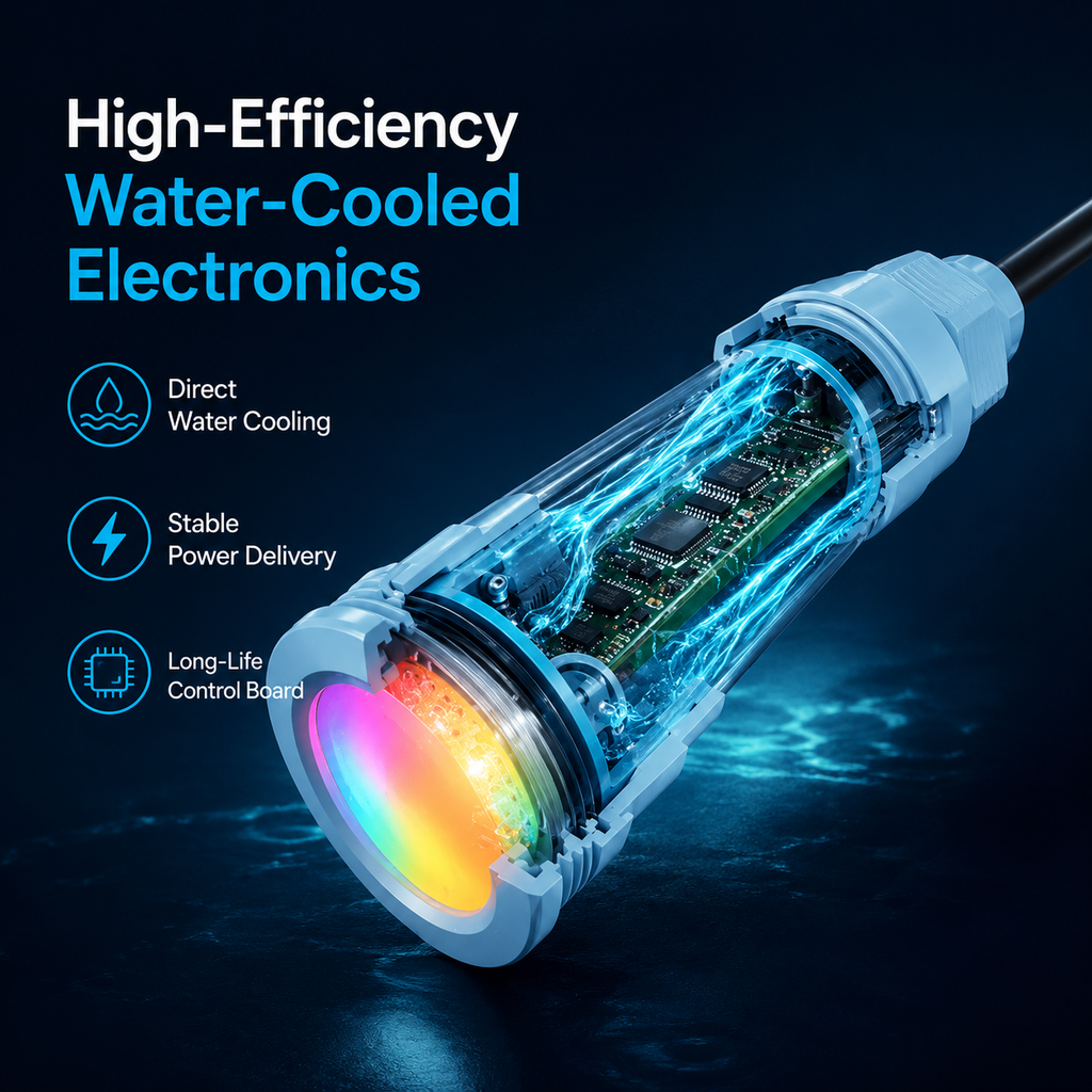 Drop-in 1.5 inch nicheless LED pool light replacement for Pentair, Hayward, and Jandy