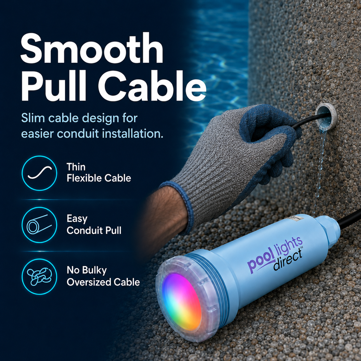 Color changing RGBW 1.5 inch LED pool light replacement with multiple color modes for Pentair, Jandy, and Hayward systems